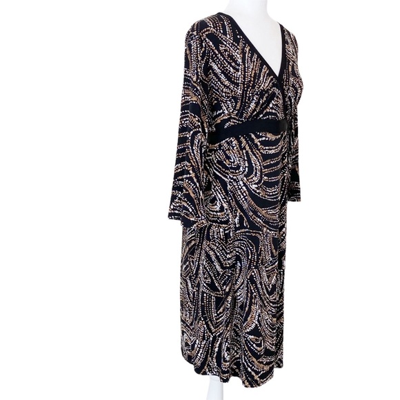 Duo Maternity V Neck 3/4 Sleeve Print Dress L - Picture 4 of 7